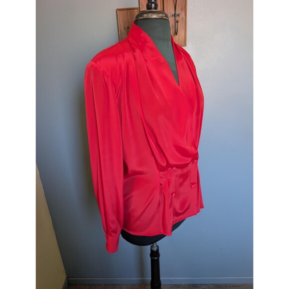 80s Red Long Sleeve Blouse: Lloyd Williams Vintage Womens Top Size 10 - Picture 8 of 13
